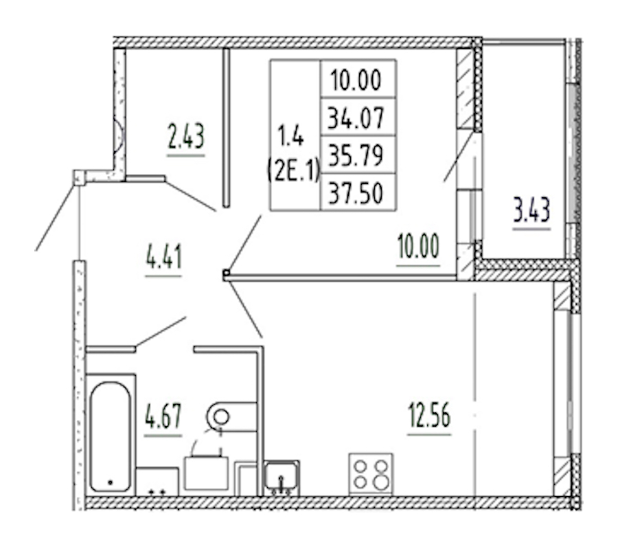 1-комнатная квартира 34.07 м², 2/10 эт., ЖК «Полис Приморский 2»